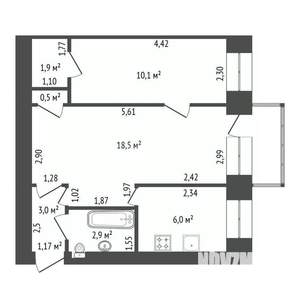 2-к квартира, вторичка, 43м2, 4/5 этаж