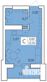 Студия квартира, строящийся дом, 23м2, 24/25 этаж