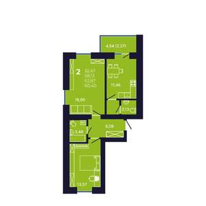 2-к квартира, вторичка, 61м2, 12/12 этаж