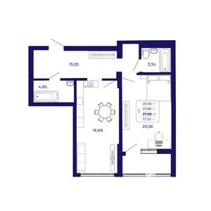 1-к квартира, строящийся дом, 58м2, 1/25 этаж