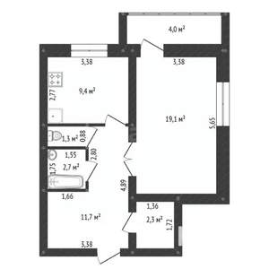 1-к квартира, вторичка, 46м2, 5/12 этаж