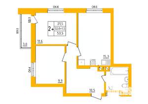 2-к квартира, строящийся дом, 54м2, 5/27 этаж