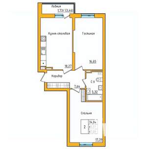2-к квартира, строящийся дом, 67м2, 21/27 этаж