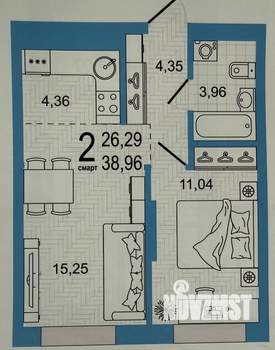 2-к квартира, вторичка, 39м2, 3/26 этаж