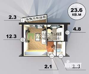 1-к квартира, вторичка, 21м2, 3/9 этаж