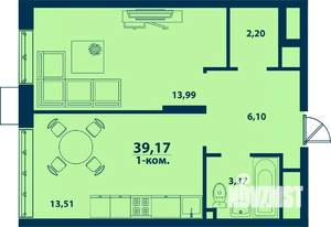1-к квартира, строящийся дом, 39м2, 16/24 этаж