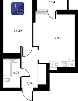 1-к квартира, вторичка, 45м2, 24/25 этаж