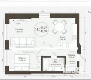 2-к квартира, вторичка, 49м2, 13/23 этаж