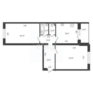 2-к квартира, вторичка, 49м2, 1/5 этаж