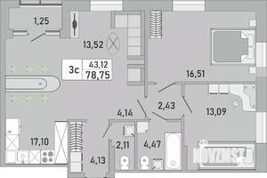 3-к квартира, строящийся дом, 79м2, 5/24 этаж