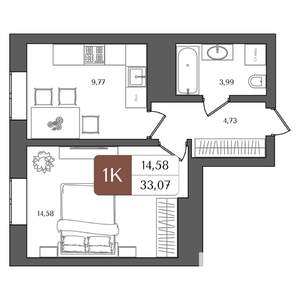 1-к квартира, вторичка, 33м2, 19/21 этаж