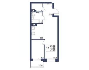 1-к квартира, строящийся дом, 47м2, 33/34 этаж