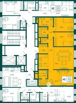 3-к квартира, строящийся дом, 92м2, 11/16 этаж