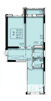 2-к квартира, строящийся дом, 65м2, 13/25 этаж