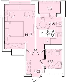 1-к квартира, вторичка, 32м2, 24/25 этаж