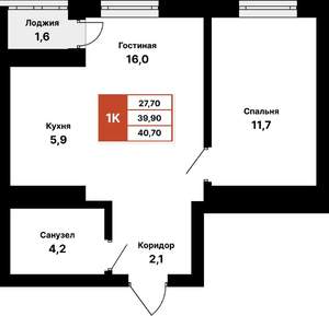 1-к квартира, вторичка, 41м2, 24/25 этаж