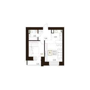 1-к квартира, строящийся дом, 38м2, 2/17 этаж