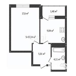 1-к квартира, вторичка, 38м2, 3/25 этаж