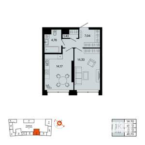 1-к квартира, вторичка, 42м2, 6/31 этаж