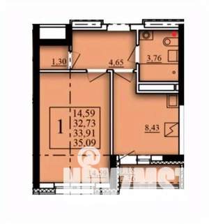 1-к квартира, строящийся дом, 34м2, 13/21 этаж