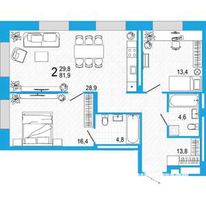 2-к квартира, вторичка, 82м2, 3/18 этаж