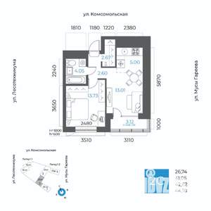 2-к квартира, вторичка, 43м2, 13/20 этаж