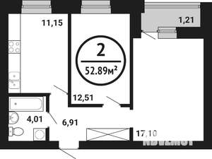 2-к квартира, вторичка, 53м2, 3/8 этаж