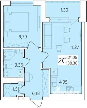 2-к квартира, вторичка, 38м2, 2/25 этаж