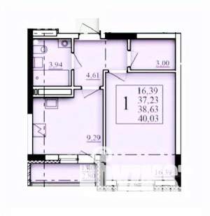 1-к квартира, строящийся дом, 39м2, 12/25 этаж