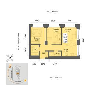 3-к квартира, вторичка, 57м2, 21/32 этаж