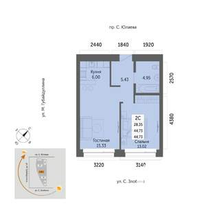2-к квартира, вторичка, 45м2, 23/32 этаж