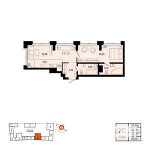 2-к квартира, вторичка, 52м2, 10/31 этаж