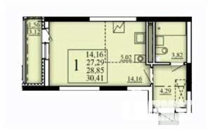 1-к квартира, строящийся дом, 29м2, 21/25 этаж