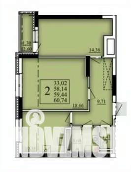 2-к квартира, вторичка, 59м2, 6/21 этаж