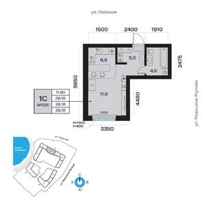 1-к квартира, вторичка, 28м2, 3/32 этаж