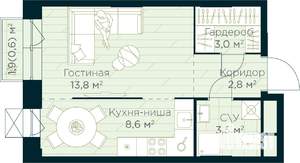 Студия квартира, строящийся дом, 32м2, 17/30 этаж