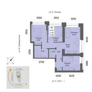4-к квартира, вторичка, 71м2, 24/32 этаж