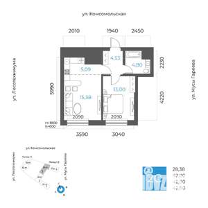 2-к квартира, вторичка, 43м2, 3/24 этаж