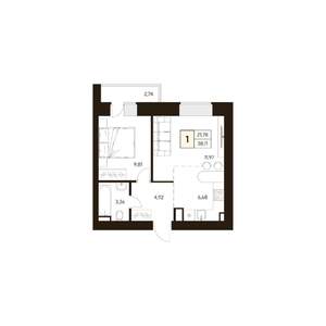 1-к квартира, строящийся дом, 38м2, 4/17 этаж