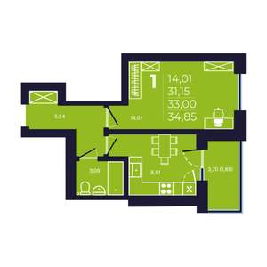 1-к квартира, вторичка, 33м2, 23/25 этаж