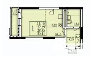 1-к квартира, строящийся дом, 29м2, 20/25 этаж