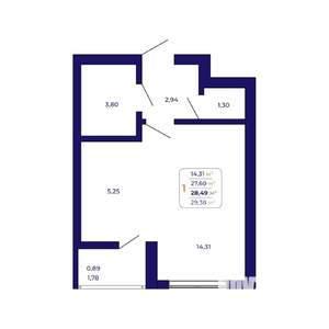 1-к квартира, вторичка, 28м2, 5/21 этаж