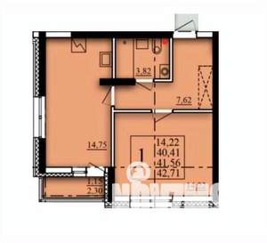 1-к квартира, вторичка, 42м2, 2/21 этаж