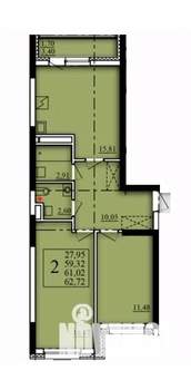 2-к квартира, строящийся дом, 61м2, 4/21 этаж