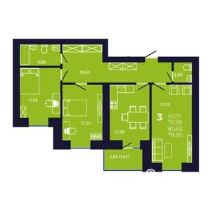 3-к квартира, строящийся дом, 80м2, 12/12 этаж