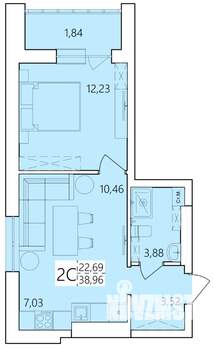 2-к квартира, строящийся дом, 39м2, 12/25 этаж