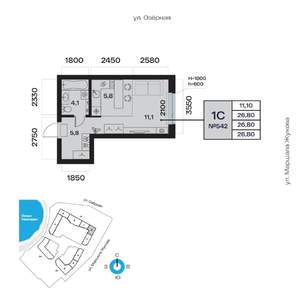 1-к квартира, вторичка, 27м2, 8/32 этаж