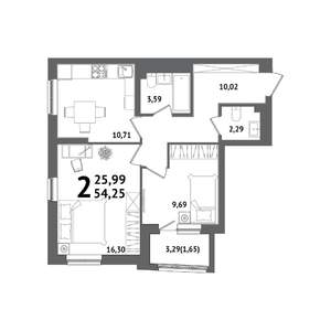 2-к квартира, вторичка, 54м2, 19/21 этаж