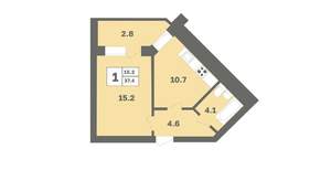 1-к квартира, вторичка, 37м2, 10/12 этаж