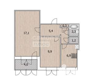 2-к квартира, вторичка, 45м2, -1/9 этаж